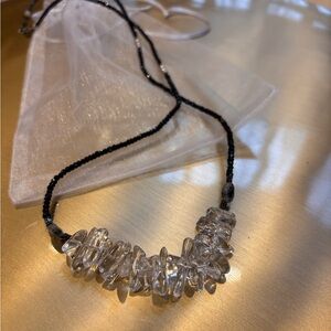 Quartz Crystal with rutilated Quartz, spinel bead necklace jewelry bag